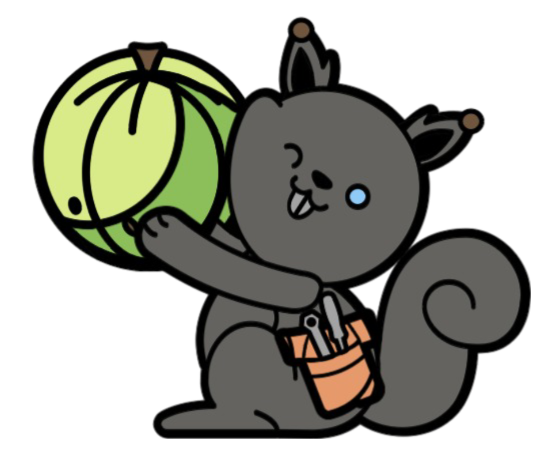 Black Squirrel with Tool Belt Holding Honeydew Melon
